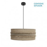 Distribuidor - Lâmpadas Diversas | Colgantes Rustica | COLGANTE KALA 3XE27 NEGRO/SACO REGX60X60 CM CON FLECOS Ref: 186796009